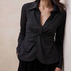 Banana Republic Factory Drapey Ponte Twist Top Black M
